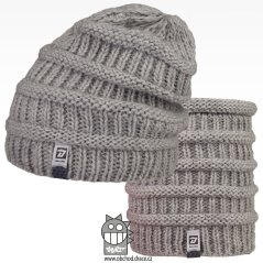 Čepice pletená a nákrčník Etna set - vzor 03 - světle šedá