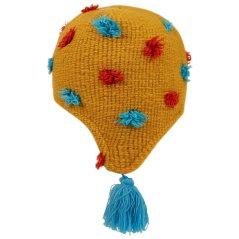 Zimní pletená laponka  - vzor 086 - hořčicová