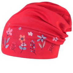 Spadlá bavlněná čepice Pepe - vzor 17 - korálová - louka