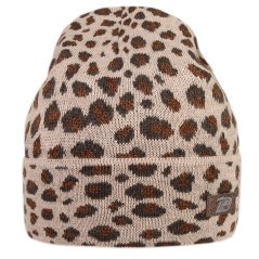 Merino pletená čepice Urban - vzor 19 - světle hnědá / šedá- leopard