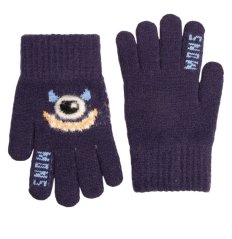 Dětské pletené prstové rukavice 4 - 7 let - vzor 080 - tmavě modrá - monster