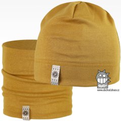 Set bavlněné čepice a nákrčníku Alan - vzor 04 - hořčicová tmavá