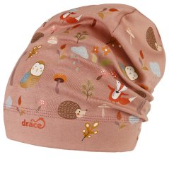 Spadlá bavlněná čepice Pepe - vzor 09 - pudrová - lesní zvířátka