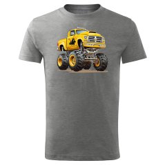 Dětské bavlněné tričko s potiskem - vzor 086 - tmavě šedý melír / Monster truck