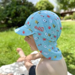 Letní funkční kšiltovka s plachetkou na krk SAFARI - vzor 25 - mentolová - rybičky