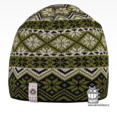 Merino pletená čepice Oslo - vzor 05 - černá / zelená / šedá