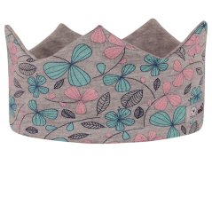 Dětská bavlněná čelenka korunka - vzor 001- světle šedá - kytičky