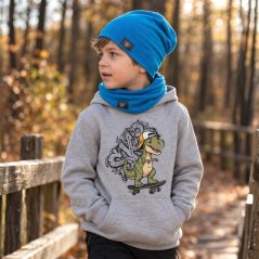 Dětská mikina s kapucí Urban - vzor 0035 -šedý melír/černá/dino skate