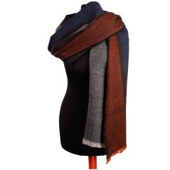 Dámská elegantní šála - vzor 036 - hnědá / modrá - kostka