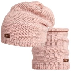 Čepice pletená a nákrčník Colors set - vzor 037 - pudrová