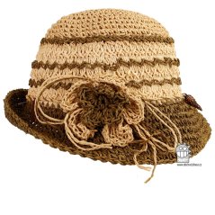 Letní dámský klobouk/slamák -  Cloche - vzor 005 - béžová/zelená