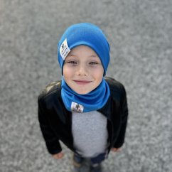 Bavlněná čepice s nákrčníkem Pastels DOUBLE set - vzor 32 - modrá azurová