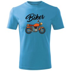 Dětské bavlněné tričko s potiskem - vzor 173 - tyrkysová / motorka