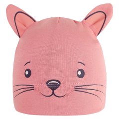 Dětská bavlněná čepice Zoo - zvířátka - vzor 07 - starorůžová - kočička