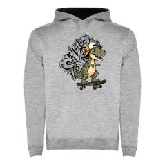 Dětská mikina s kapucí Urban - vzor 0035 -šedý melír/černá/dino skate