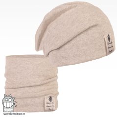 Bavlněná čepice s nákrčníkem Pastels DOUBLE set - vzor 23 - béžová