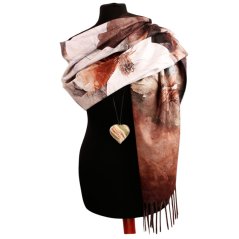 Dámská elegantní šála - vzor 010 - hnědá - květiny
