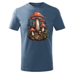 Dětské bavlněné tričko s potiskem - vzor 187 - denim / Houby