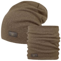 Bavlněná čepice s nákrčníkem Pastels DOUBLE set - vzor 62 - hnědá melír