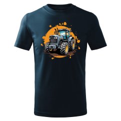 Dětské bavlněné tričko s potiskem - vzor 0056 - námořní modrá / traktor