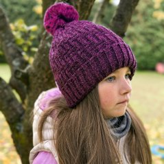 Zimní pletená čepice Berti - vzor 17 - fialová / melír
