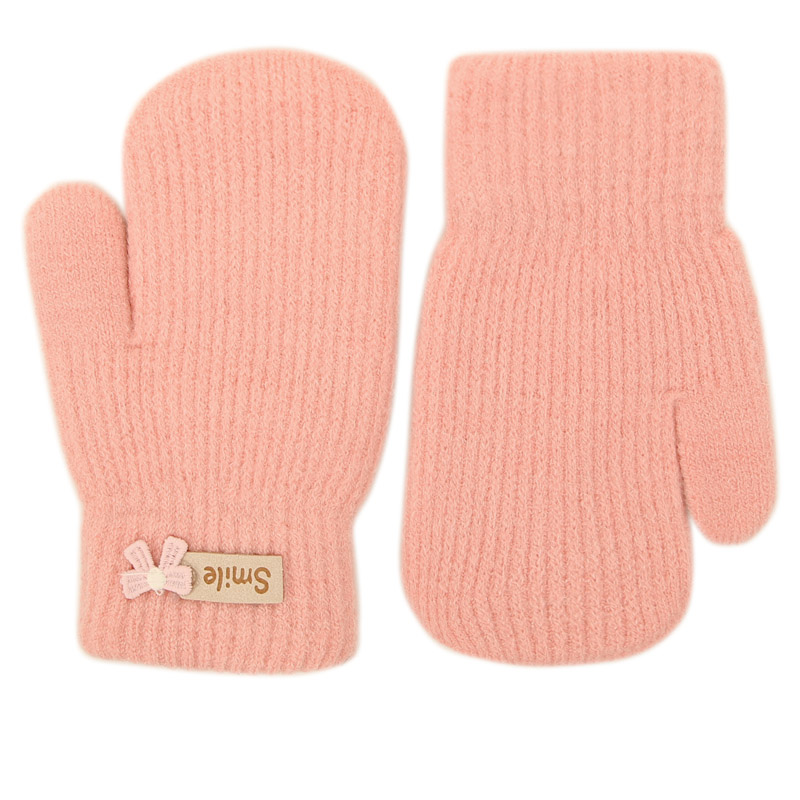 Dětské pletené palcové rukavice 2 - 4 roky - vzor 093 - světle růžová - mašlička Dětské pletené palcové rukavice 2 - 4 roky - vzor 093 - světle růžová - mašlička