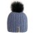Dámská zimní pletená kašmírová čepice  - vzor 059 - šedomodrá - bambule z pravé kožešiny