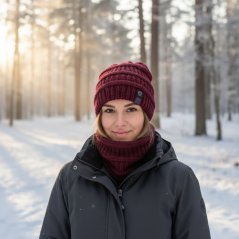 Zimní pletená čepice Etna - vzor 08 - vínová