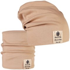 Bavlněná čepice s nákrčníkem Pastels DOUBLE set - vzor 51 - cappuccino