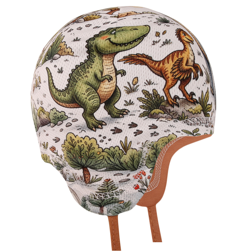 Dětská podzimní funkční čepice Severka - vzor 012 - zelenomodrá - dinosauři