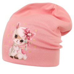 Spadlá bavlněná čepice Pepe - vzor 50 - starorůžová - lama s mašlí