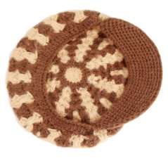 Dámský vlněný baret s kšiltem - vzor 34 - hnědá / béžová