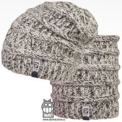 Čepice pletená a nákrčník Etna set - vzor 04 - bílá melír