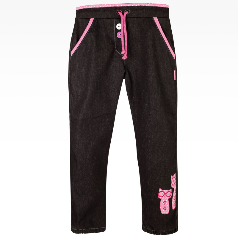 Kalhoty Sabina - vzor 14 - jeans černá růžová kočka