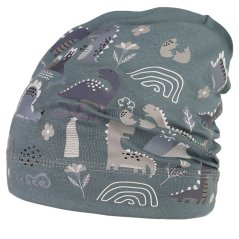 Spadlá bavlněná čepice Pepe - vzor 04 - zelenomodrá tmavá - dino