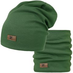 Bavlněná čepice s nákrčníkem Pastels DOUBLE set - vzor 60 - tmavě olivová
