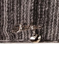 Dámská zimní pletená čepice s příměsí vlny a králičí srsti - vzor 010 - šedá / černá