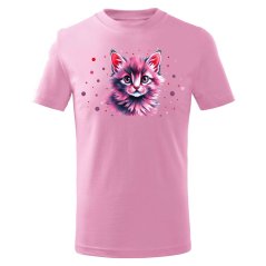 Dětské bavlněné tričko s potiskem - vzor 209 - růžová / kočička
