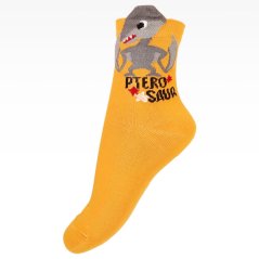 Dětské bavlněné ponožky - vzor 181 - tmavá hořčicová - dinosaurus
