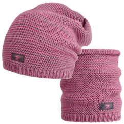 Čepice pletená a nákrčník Colors set - vzor 043 - fialkovošedá
