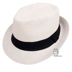 Letní chlapecký klobouk/slamák - Trilby - vzor 009 - bílá