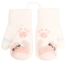 Dětské pletené palcové rukavice 2 - 3 roky - vzor 115 - bílá - pískací kočička