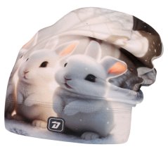 Fleecová čepice Yetti - vzor 64 - bílá - králíčci