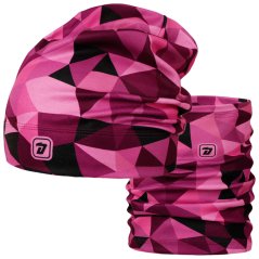Set fleecové čepice a nákrčníku Yetti - vzor 73 - růžová - kaleidoskop