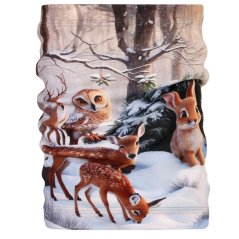 Fleecový nákrčník Yetti - vzor 65 - béžová - zvířátka v lese