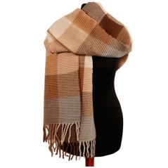 Dámská elegantní šála - vzor 054 - béžová / hnědá - kostka