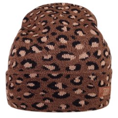 Merino pletená čepice Urban - vzor 21 - hnědá / béžová - leopard