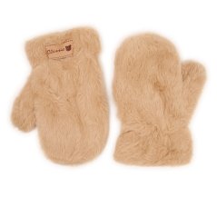 Dětské chlupaté palcové rukavice 4 - 7 let - vzor 018 - hnědá