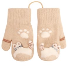 Dětské pletené palcové rukavice 2 - 3 roky - vzor 114 - béžová - pískací kočička