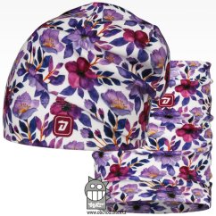 Set fleecové čepice a nákrčníku Yetti - vzor 20 - fialová, květy